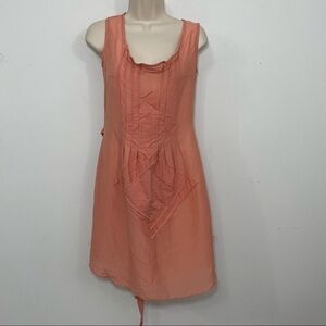 NWT Verrieres & SAKS pintuck mini dress gauzy cotton coral orange size 0 spring